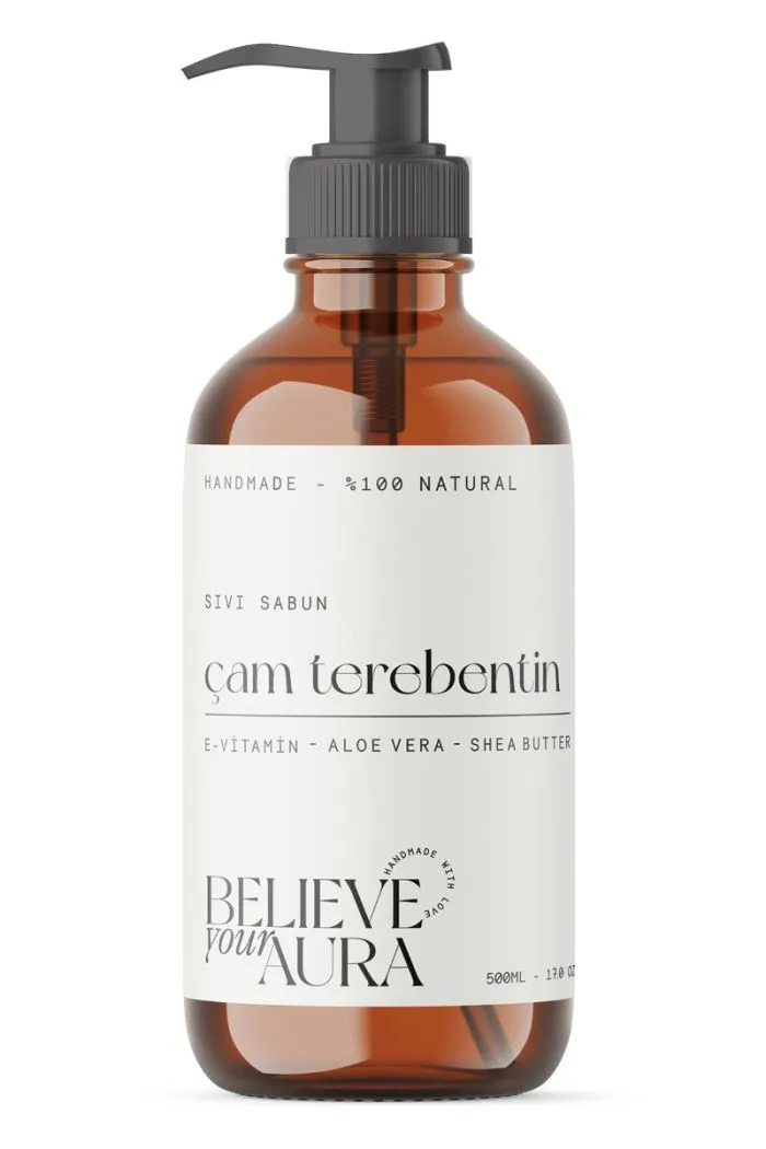 Çam Terebentin Yağı Sıvı Sabunu - E Vitamini Aloe Vera ve Shea Butter Katkılı Doğal El ve Cilt Sabunu 500 ml