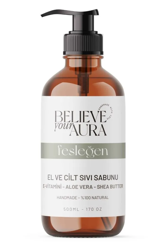 Fesleğen Yağı El ve Cilt Sabunu - E-Vitamini Aloe Vera Shea Butter Katkılı Doğal Sıvı Sabun - 500 ml