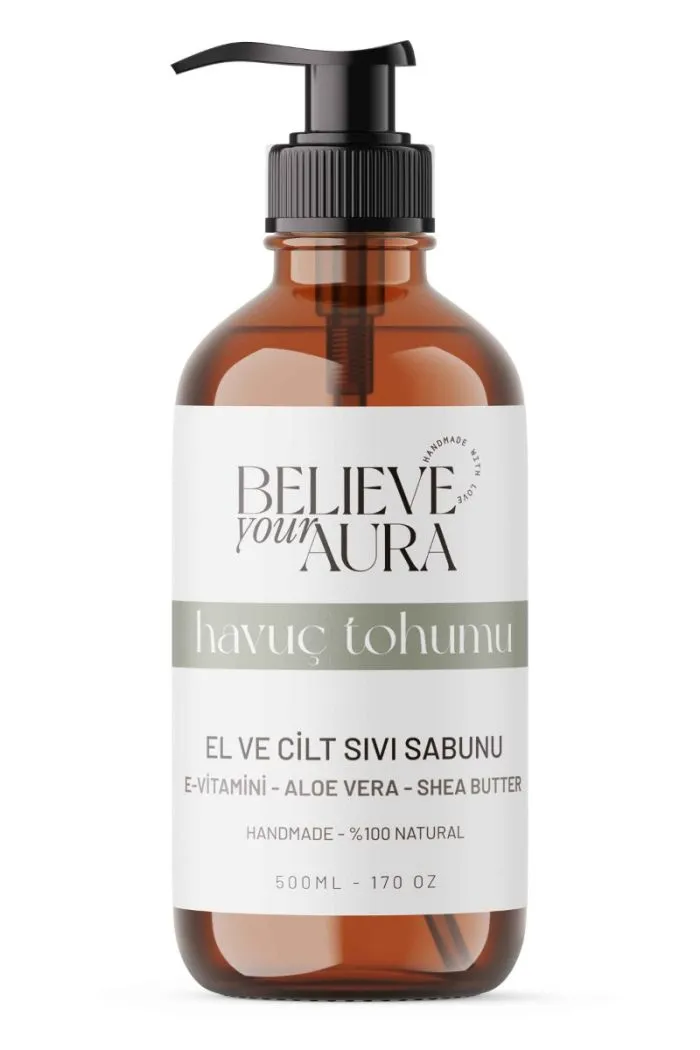 Havuç Tohumu Yağı El ve Cilt Sabunu - E-Vitamini Aloe Vera Shea Butter Katkılı Doğal Sıvı Sabun - 500 ml