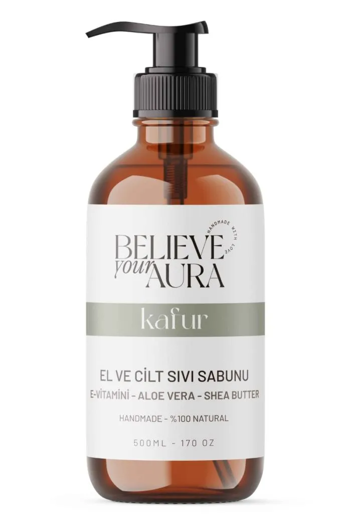 Kafur Yağı El ve Cilt Sabunu - E-Vitamini Aloe Vera Shea Butter Katkılı Doğal Sıvı Sabun - 500 ml
