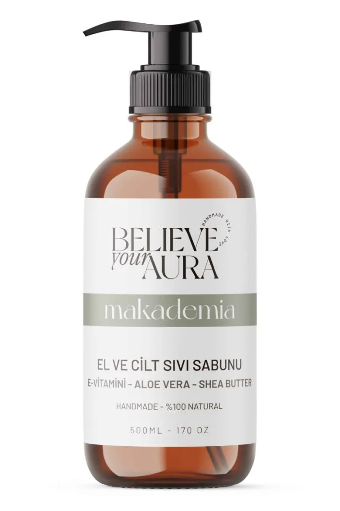 Macadamia Yağı Sıvı Cilt Sabunu - E-Vitamini Aloe Vera Shea Butter Katkılı Doğal Sıvı Sabun - 500 ml