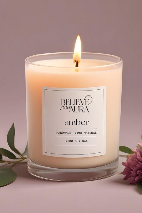 Amber Kokulu Bardak Mum - %100 Doğal Soya Mumu Aromaterapi Bardak Mum 300 cc