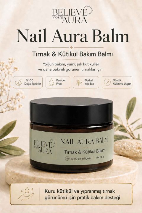 Tırnak Bakım Balmı - %100 Doğal Besleyici Güçlendirici E-Vitamini ve Keratinli Tırnak ve Kütikül Bakım Balmı - 30 ml