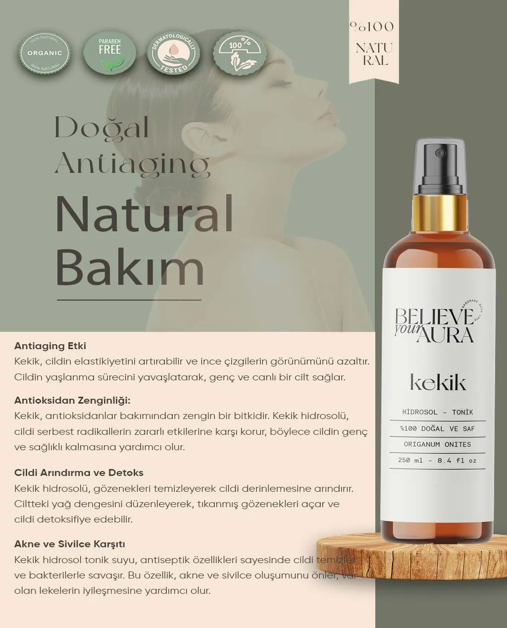 Believe Your Aura %100 Saf Organik Kekik Hidrosol - Tonik - 250 ml