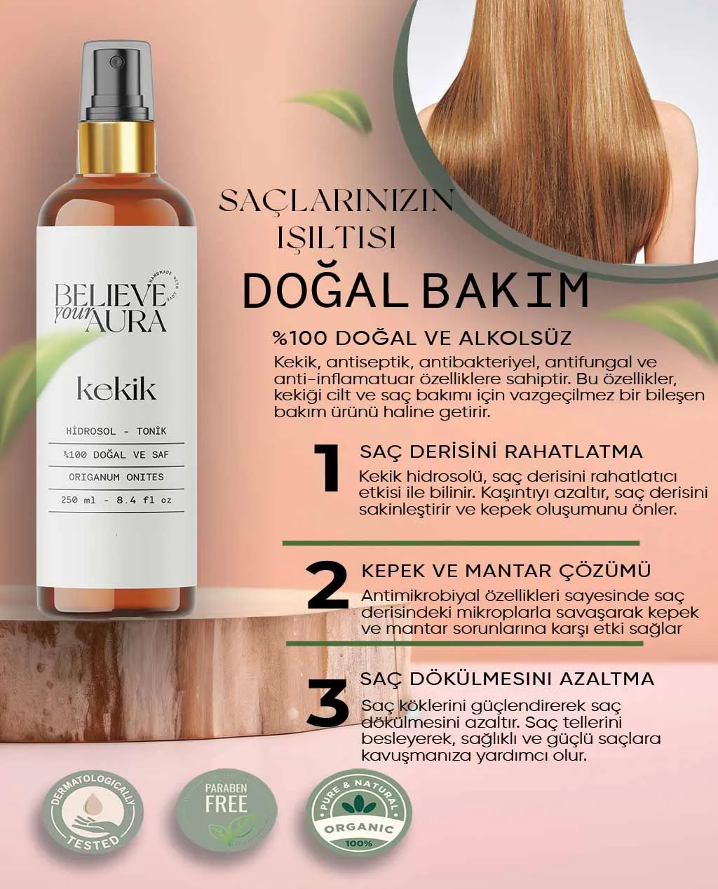 Believe Your Aura %100 Saf Organik Kekik Hidrosol - Tonik - 250 ml