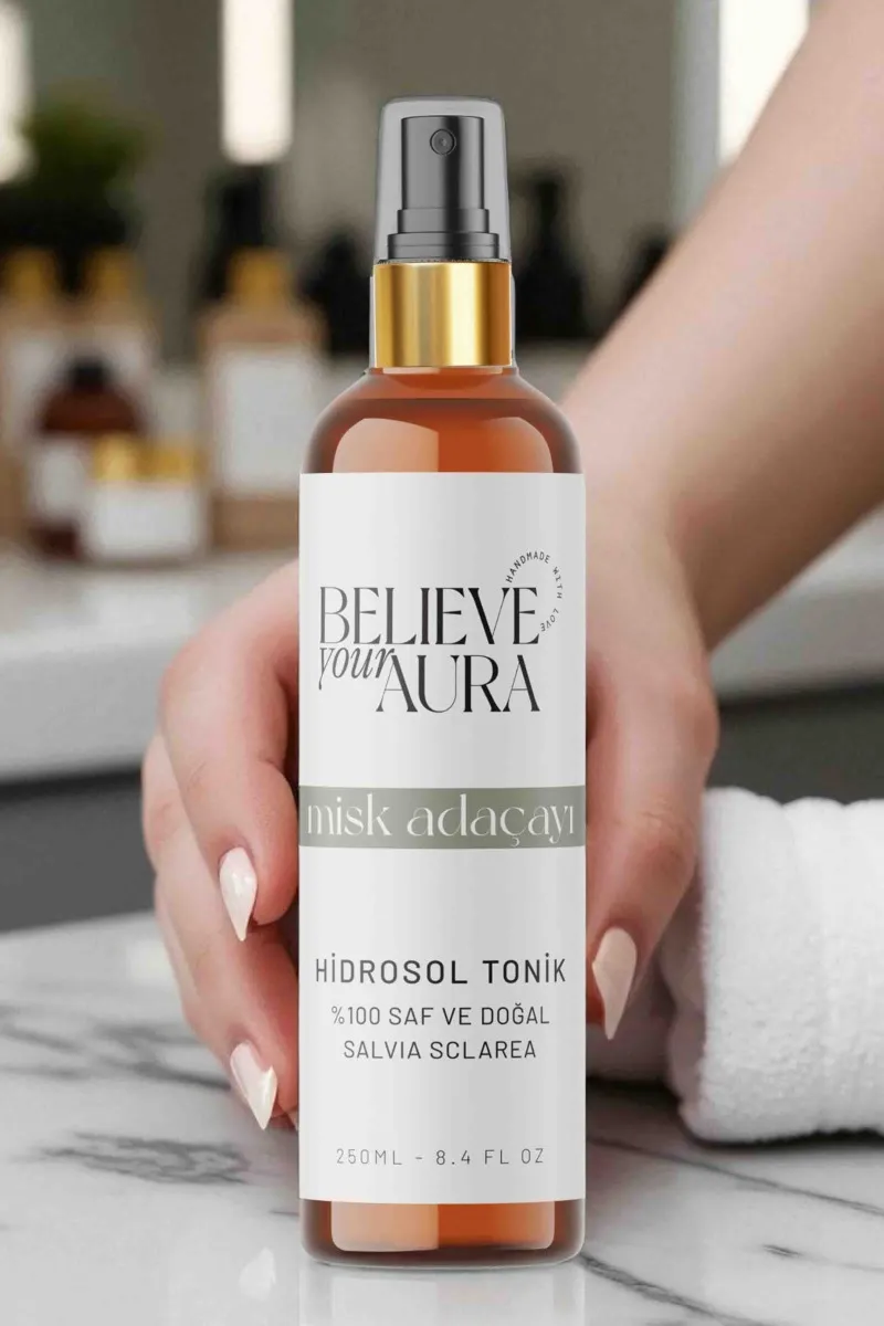 Believe Your Aura Misk Adaçayı Hidrosol Tonik Saf ve Doğal Sebum Dengeleyici Akne Karşıtı Cilt ve Saç Bakım Toniği HDTMAD-701