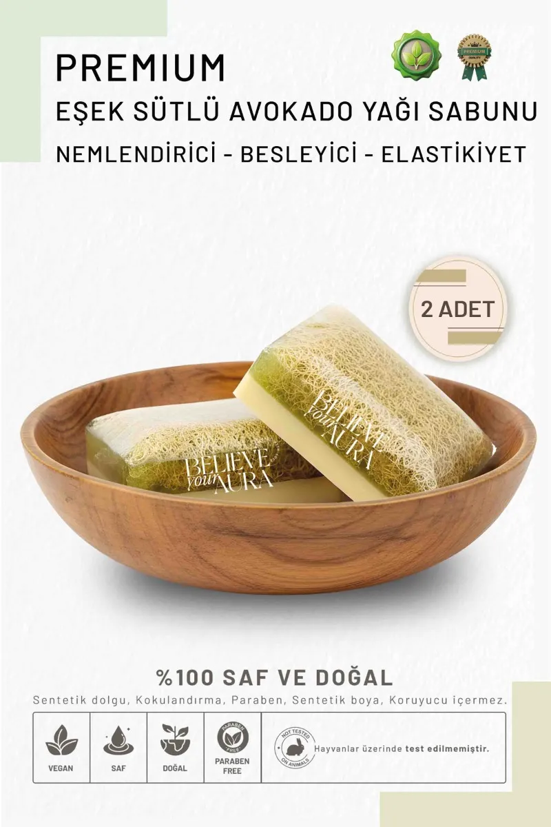Believe Your Aura Eşek Sütlü Avokado Sabunu - Doğal Kabak Lifli Besleyici Nemlendirici Doğal Peeling KASAVK111-ES