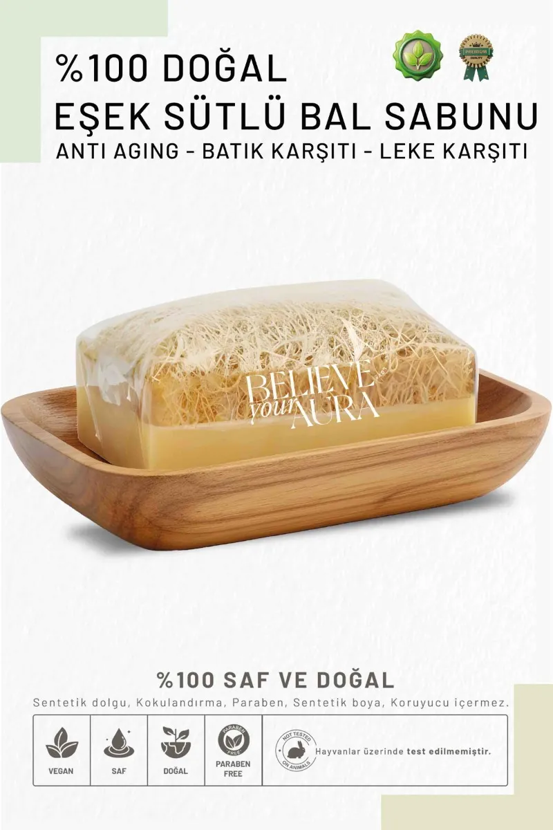 Believe Your Aura Eşek Sütlü Bal Sabunu - Doğal Kabak Lifli Anti Aging Leke Karşıtı Aydınlatıcı Bakım Sabunu KASBAL150-ES
