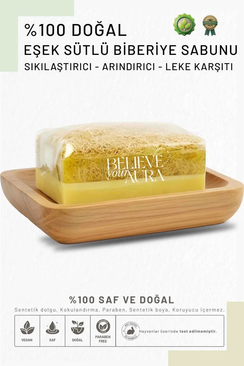 Believe Your Aura Eşek Sütlü Biberiye Yağı Sabunu - Doğal Kabak Lifli Sıkılaştırıcı Arındırıcı Leke Karşıtı KASBBR153-ES