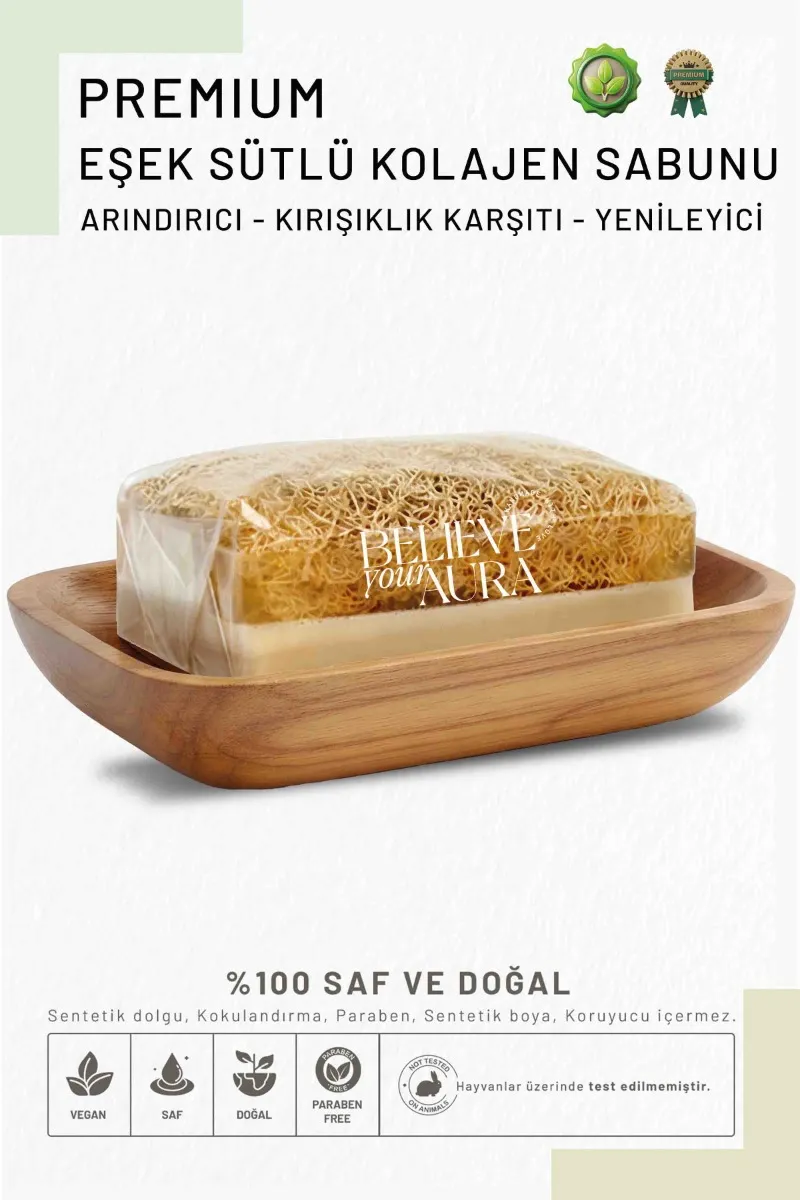 Believe Your Aura Eşek Sütlü Kolajen Sabunu - %100 Doğal Kabak Lifli Eşek Sütlü El Yapımı Kolajen Sabunu KASKOL605-ES