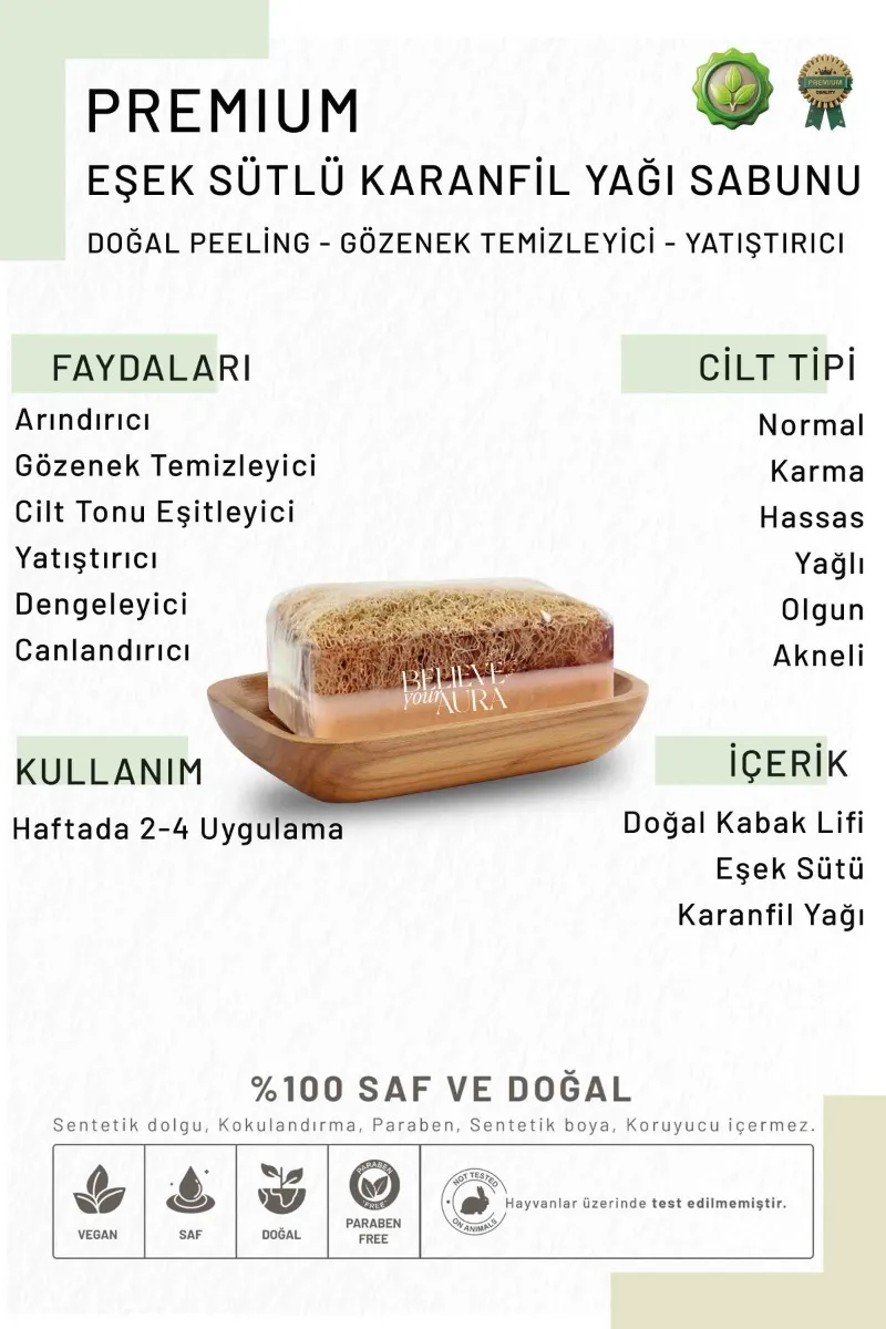 Believe Your Aura Eşek Sütlü Karanfil Sabunu - %100 Doğal Kabak Lifli Eşek Sütlü El Yapımı Karanfil Sabunu KASKRF602-ES