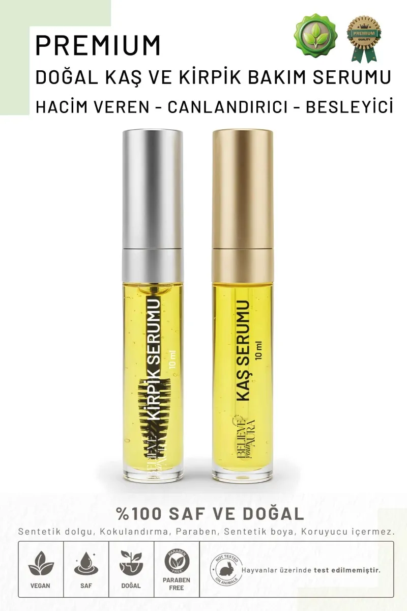 Believe Your Aura Kaş ve Kirpik Serumu - Argan ve Biberiye Yağlı E Vitaminli Doğal Kaş ve Kirpik Bakım Yağı - 2x10 ml KASKRPSRM