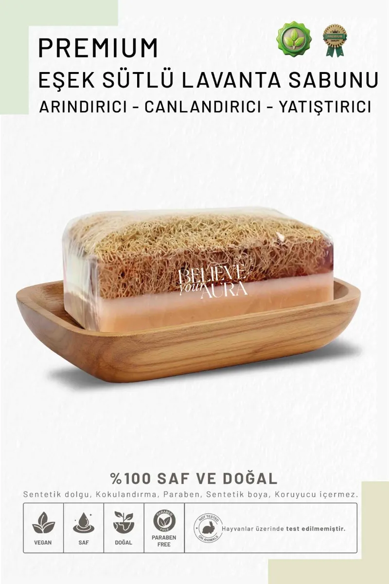 Eşek Sütlü Lavanta Sabunu - %100 Doğal Kabak Lifli Eşek Sütlü El Yapımı Lavanta Sabunu KASLVN607-ES