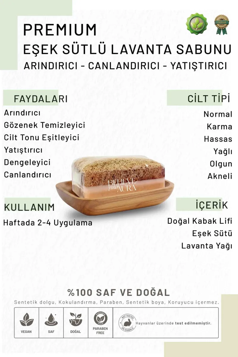 Eşek Sütlü Lavanta Sabunu - %100 Doğal Kabak Lifli Eşek Sütlü El Yapımı Lavanta Sabunu KASLVN607-ES