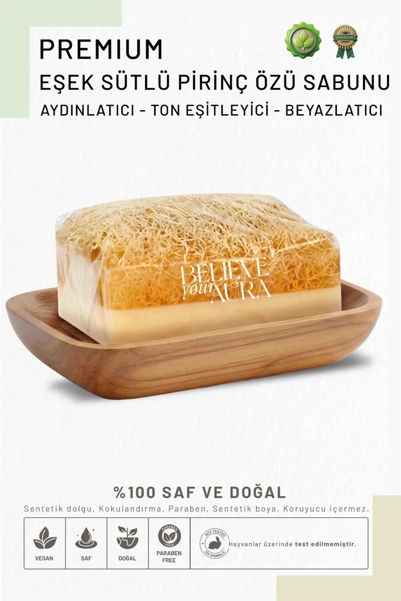 Believe Your Aura Eşek Sütlü Pirinç Özü Sabunu - %100 Doğal Kabak Lifli Eşek Sütlü El Yapımı Pirinç Özü Sabunu KASPOZ853-ES