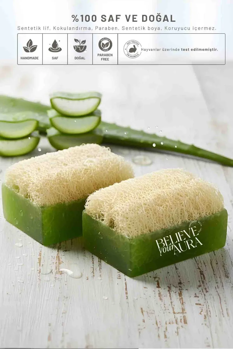 Believe Your Aura Doğal Kabak Lifli Aloe Vera Sabunu 2'li Premium Set KLESSETALOE-2