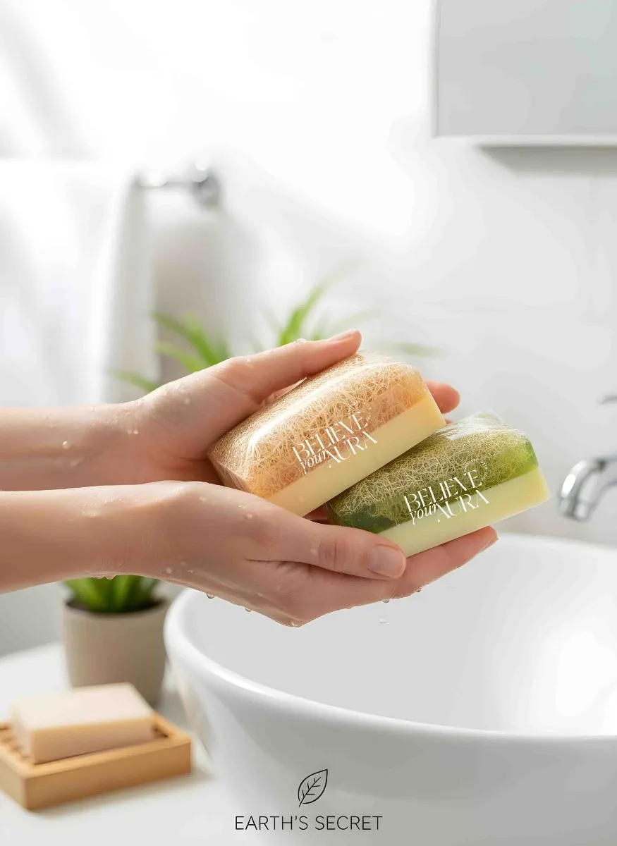 Believe Your Aura Doğal Kabak Lifli Eşek Sütlü Bal ve Keçi Sütlü Aloe Vera Sabunu 2'li Exculisive Set KLESSETALOEBAL-2