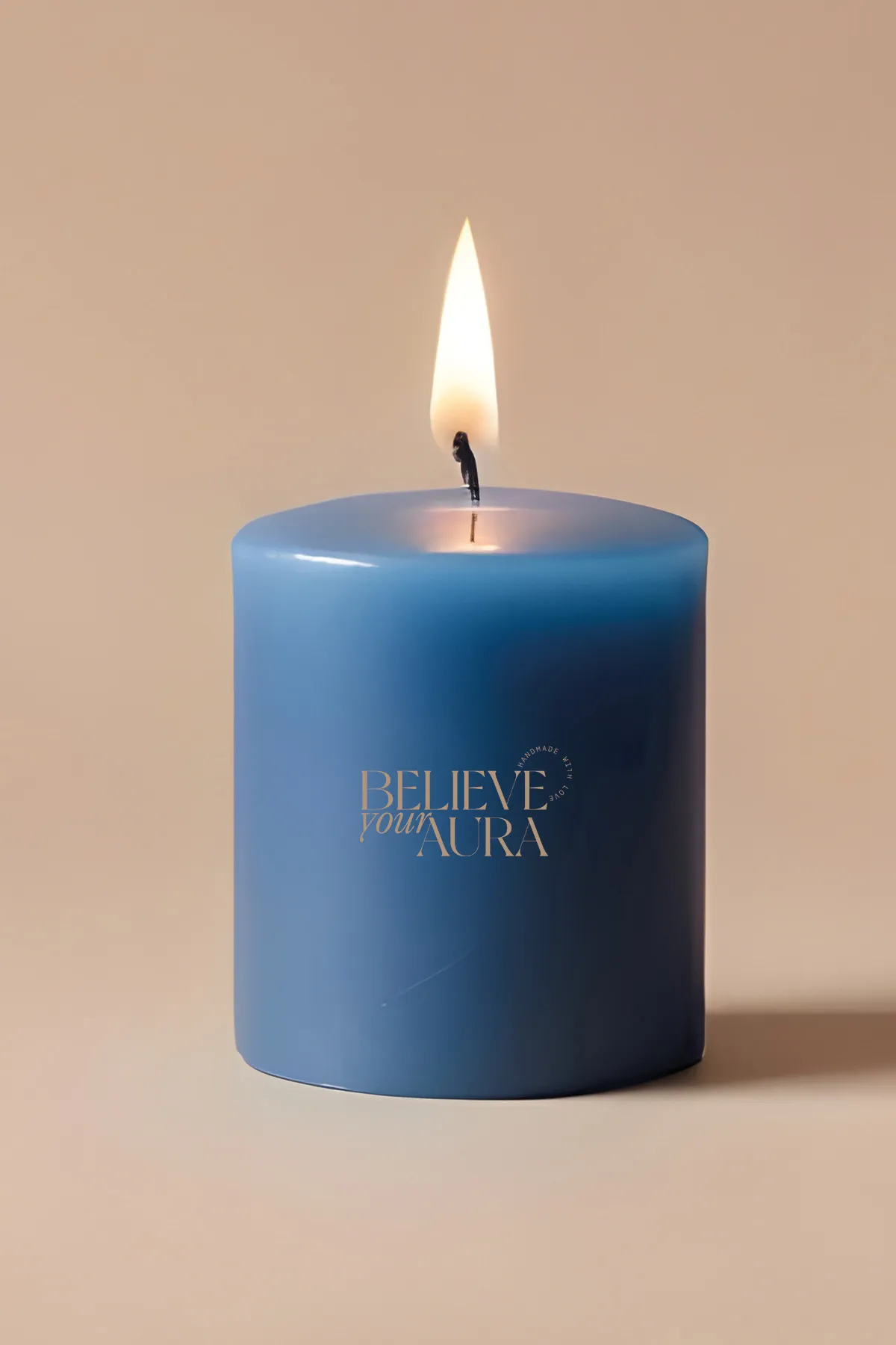Believe Your Aura Sandal Ağacı Kokulu %100 Doğal Soya Mumu Silindir Mavi Dekoratif Mum - KLM200-12-28