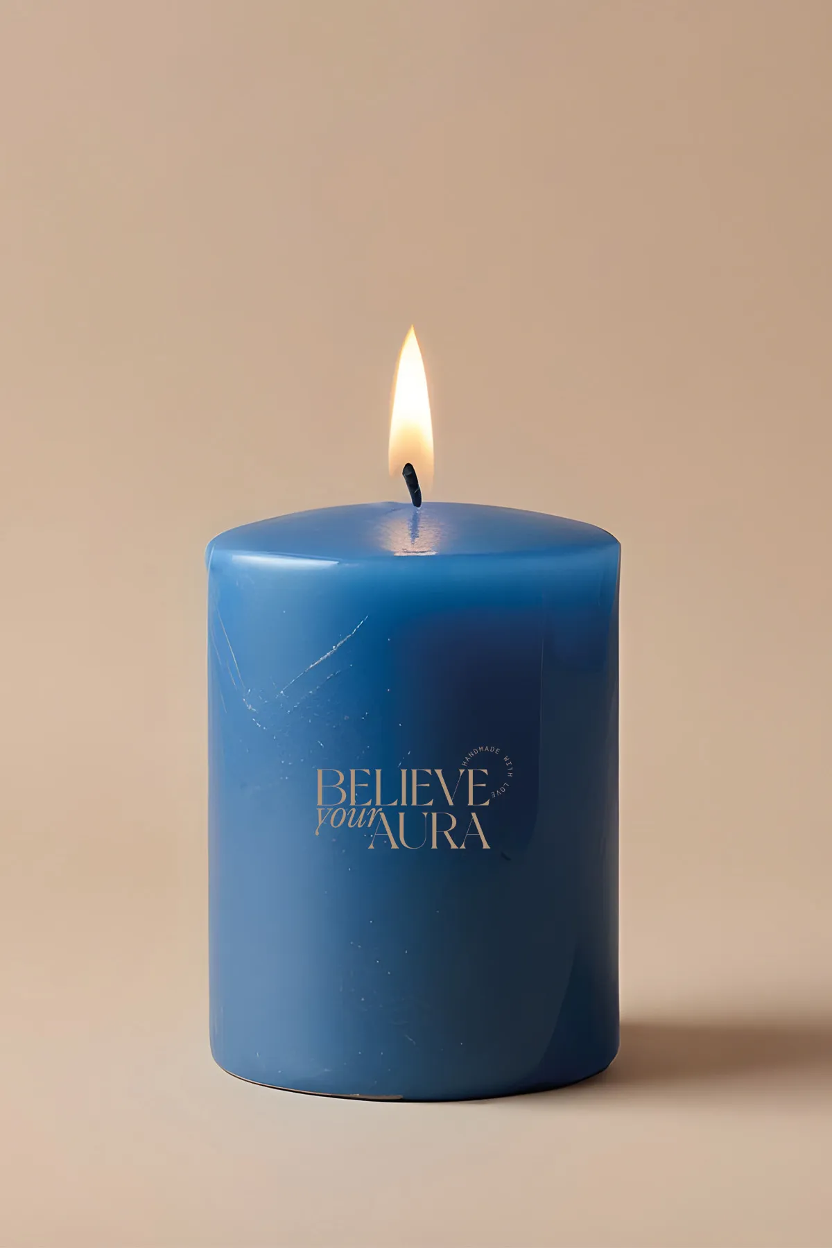 Believe Your Aura Sandal Ağacı Kokulu %100 Doğal Soya Mumu Silindir Mavi Dekoratif Mum - KLM201-12-26