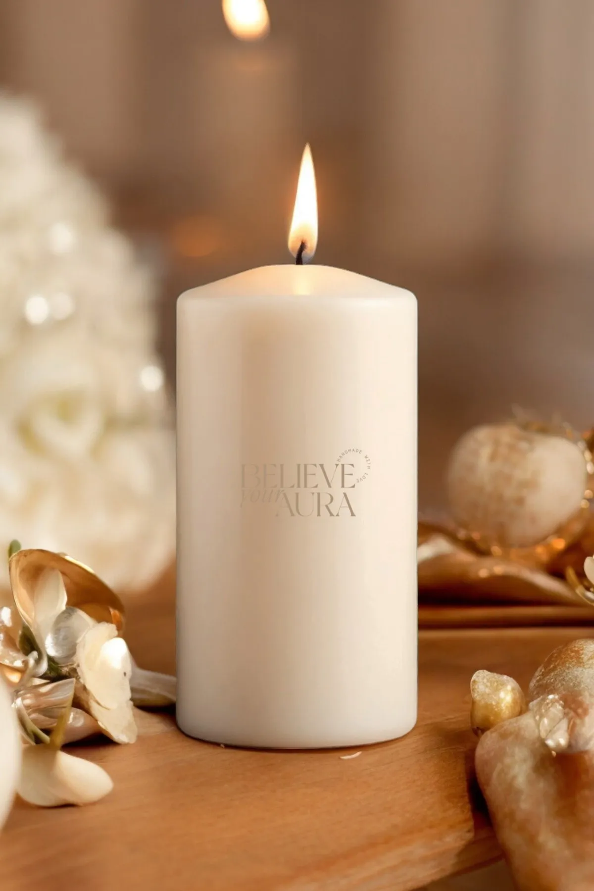 Pudra Kokulu Beyaz Mum - Believe Your Aura (3. görsel)
