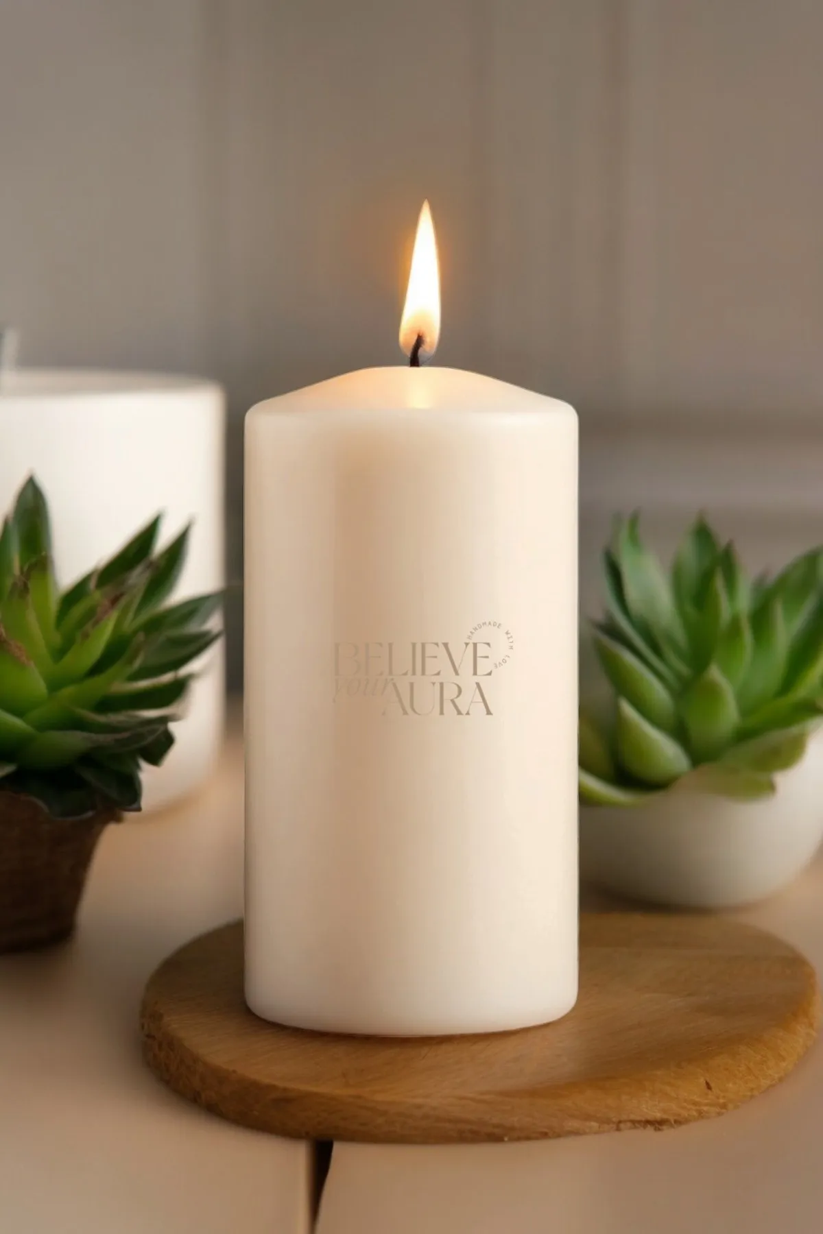 Pudra Kokulu Beyaz Mum - Believe Your Aura (4. görsel)