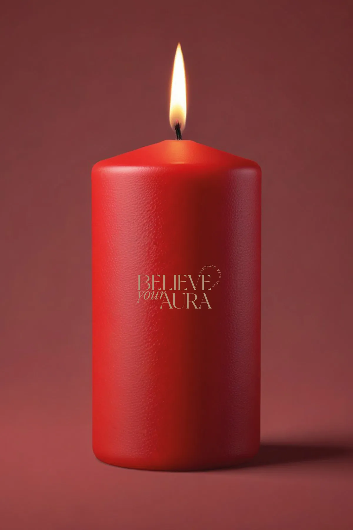 Believe Your Aura Gül Kokulu %100 Doğal Soya Mumu Silindir Kırmızı Dekoratif Mum - KLM202-11-25