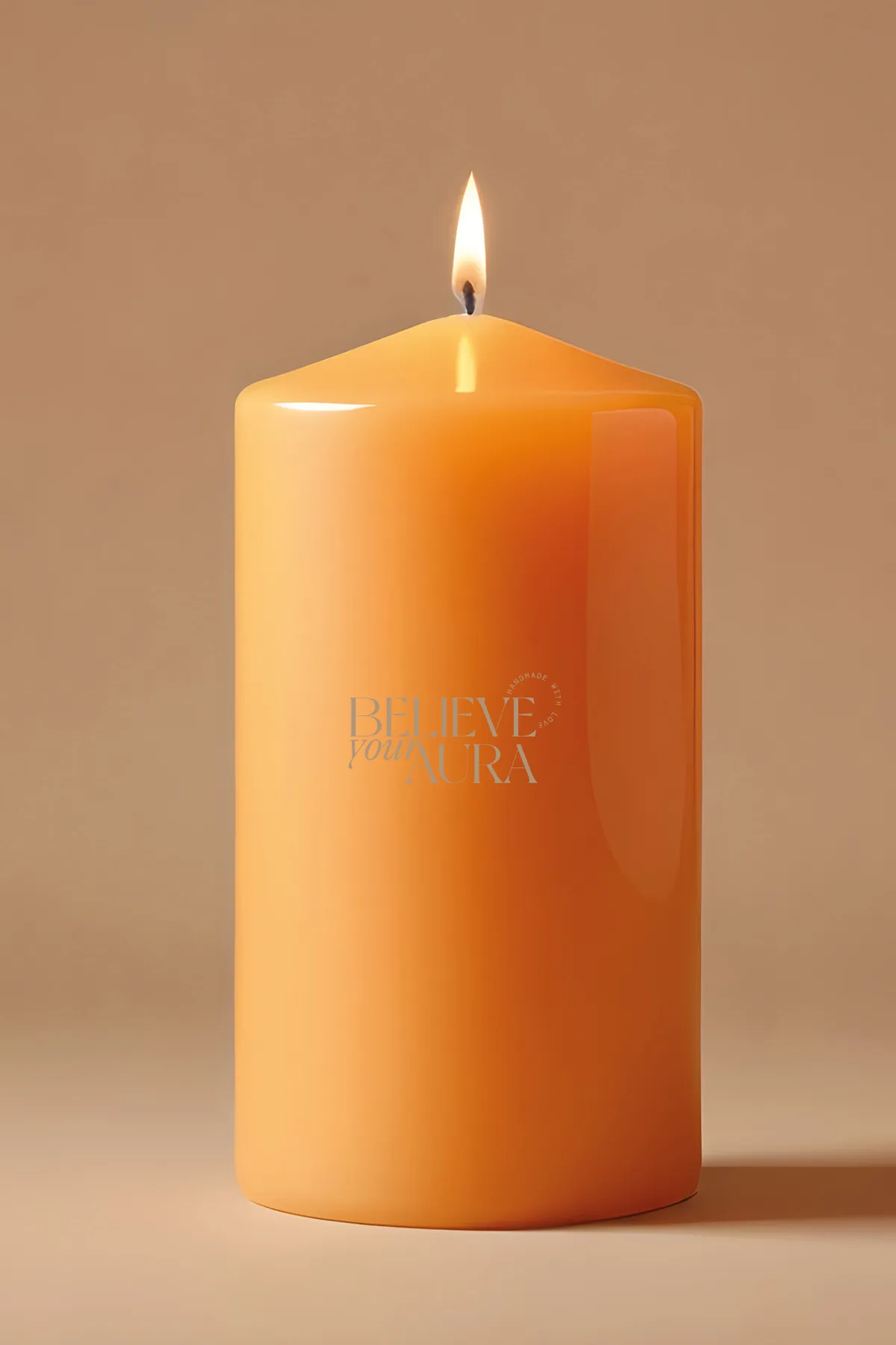 Believe Your Aura Portakal Çiçeği Kokulu %100 Doğal Soya Mumu Silindir Turuncu Dekoratif Mum - KLM202-16-25