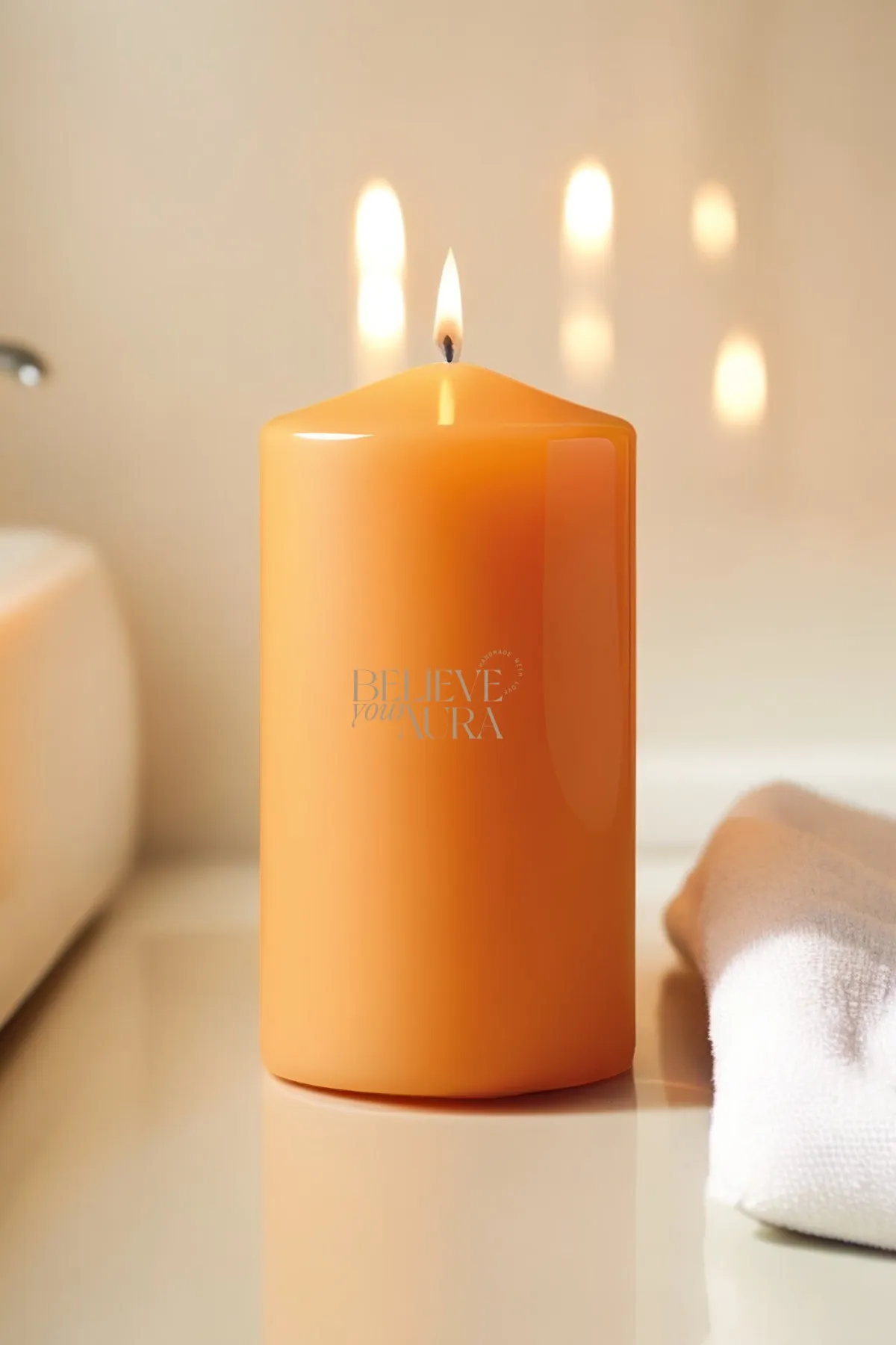 Believe Your Aura Portakal Çiçeği Kokulu %100 Doğal Soya Mumu Silindir Turuncu Dekoratif Mum - KLM202-16-25