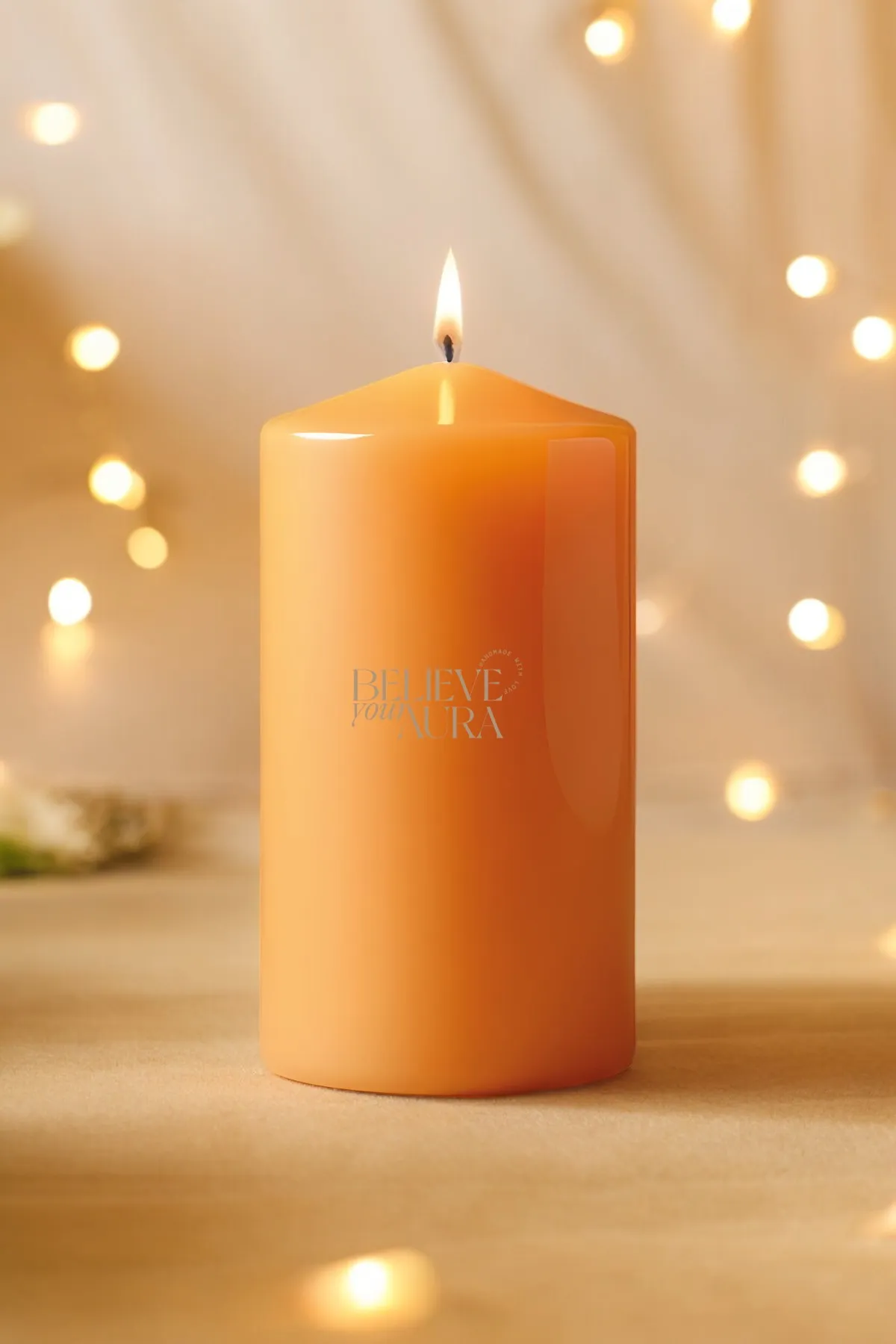 Believe Your Aura Portakal Çiçeği Kokulu %100 Doğal Soya Mumu Silindir Turuncu Dekoratif Mum - KLM202-16-25