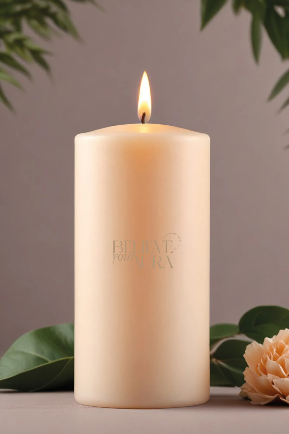 Believe Your Aura Pudra Kokulu %100 Doğal Soya Mumu Silindir Beyaz Dekoratif Mum - KLM203-10-24