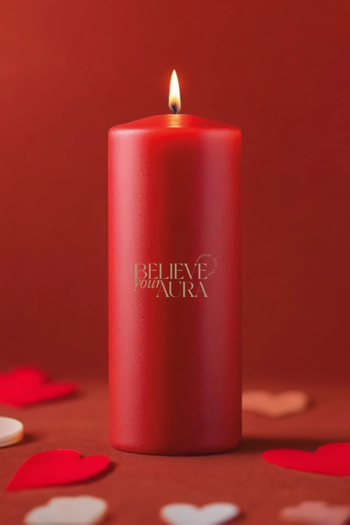 Believe Your Aura Gül Kokulu %100 Doğal Soya Mumu Silindir Kırmızı Dekoratif Mum - KLM203-11-24