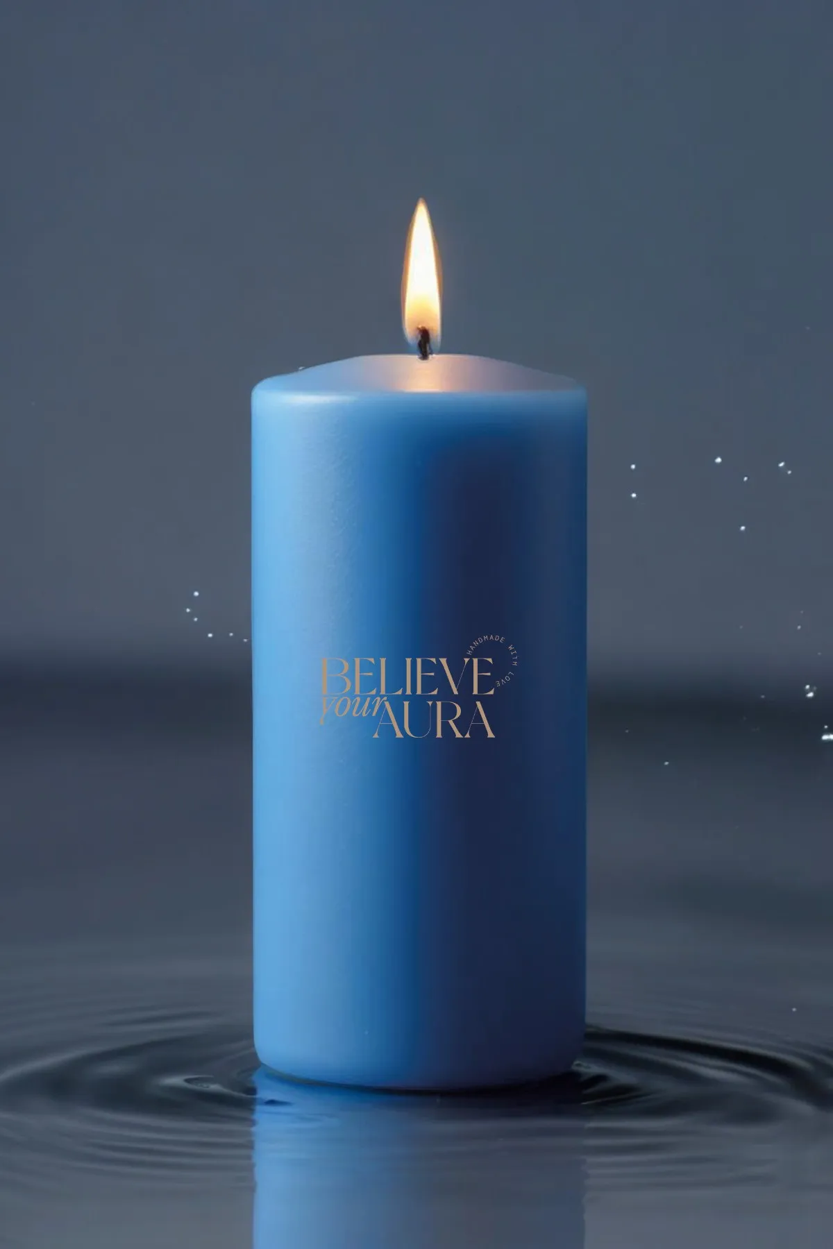 Believe Your Aura Okyanus Kokulu %100 Doğal Soya Mumu Silindir Mavi Dekoratif Mum - KLM203-12-24