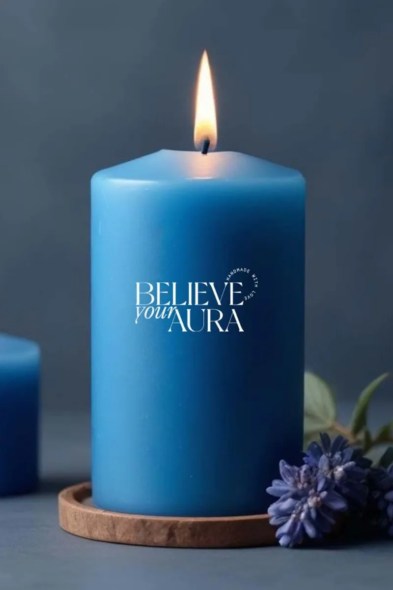 Believe Your Aura Lavanta Kokulu Mavi Silindir Mum KLM209