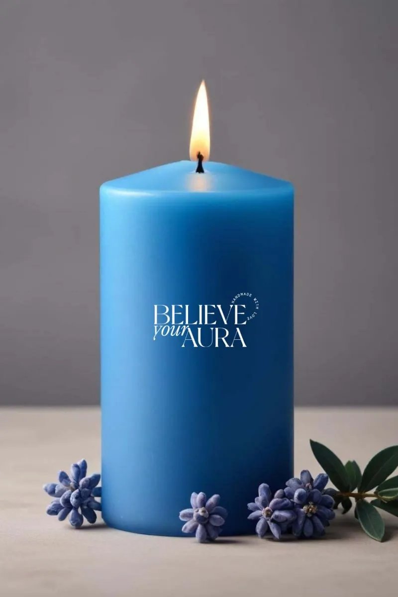 Believe Your Aura Lavanta Kokulu Mavi Silindir Mum KLM209