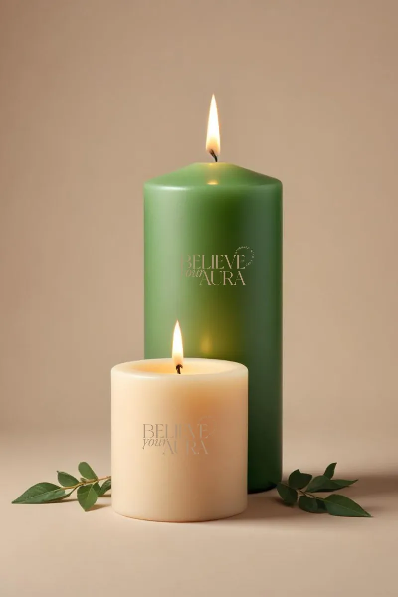 Believe Your Aura Pudra Kokulu %100 Doğal Soya Mumu Silindir Dekoratif Mum Seti - KLM301-33-30