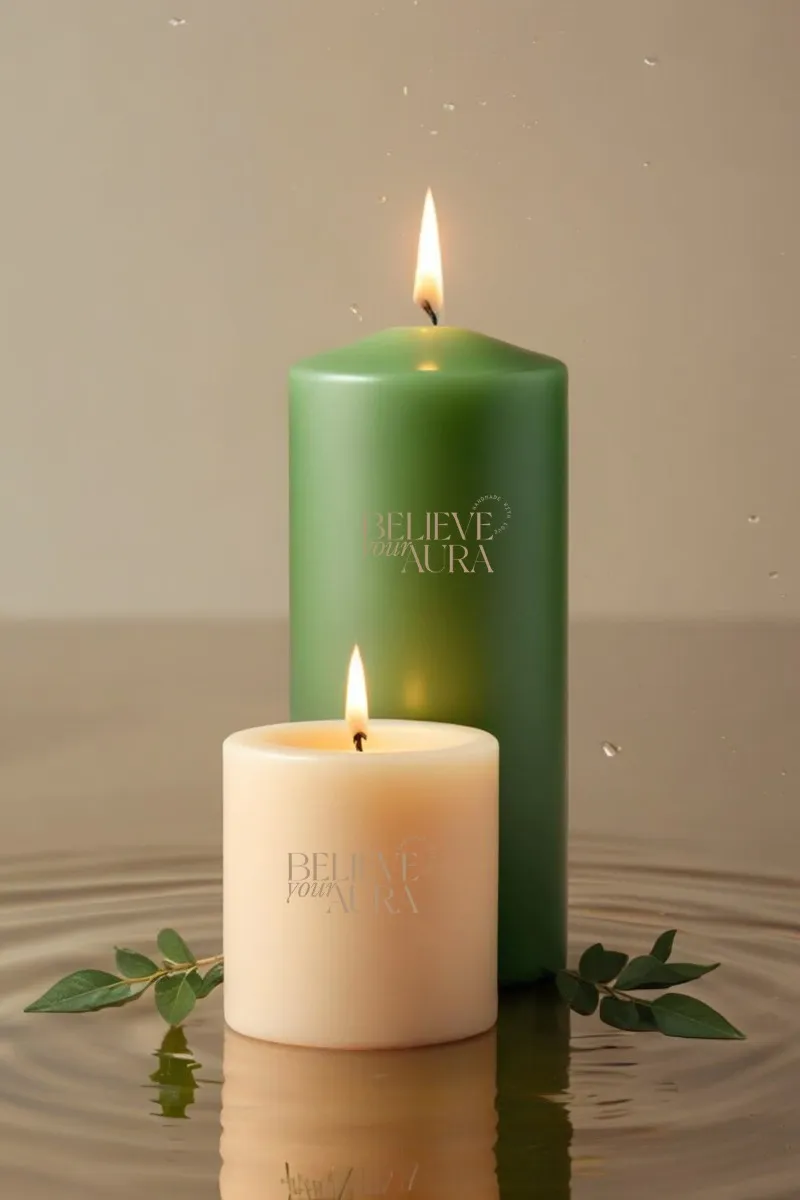 Believe Your Aura Pudra Kokulu %100 Doğal Soya Mumu Silindir Dekoratif Mum Seti - KLM301-33-30