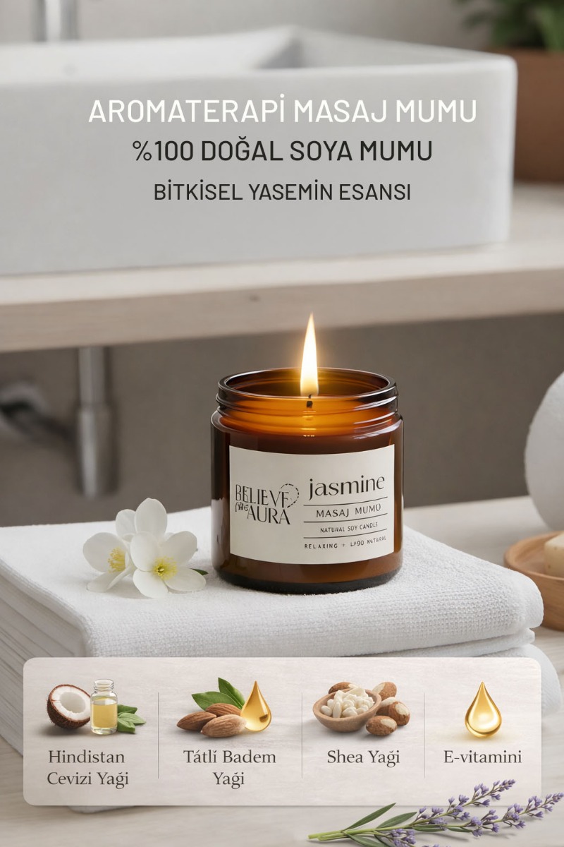 100 Saf, Doğal Yasemin Kokulu Masaj Mumu | Believe Your Aura