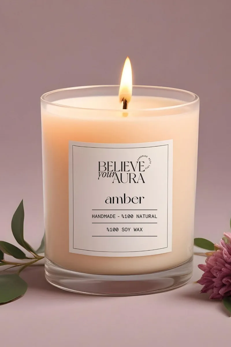 Believe Your Aura Organik Soya Wax Amber Kokulu Mum - MBSBRD02010-AMB