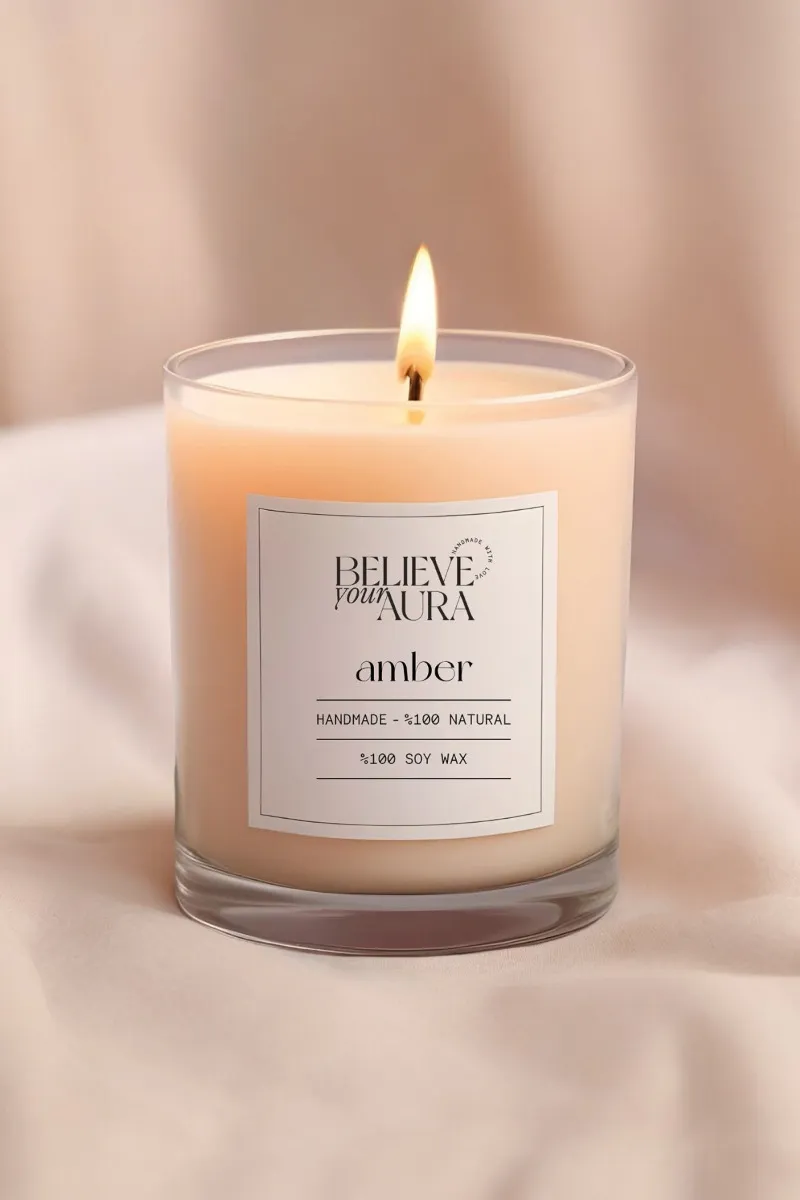 Believe Your Aura Organik Soya Wax Amber Kokulu Mum - MBSBRD02010-AMB