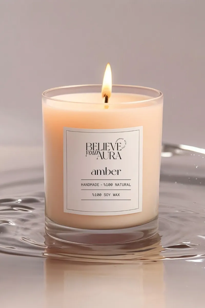 Believe Your Aura Organik Soya Wax Amber Kokulu Mum - MBSBRD02010-AMB