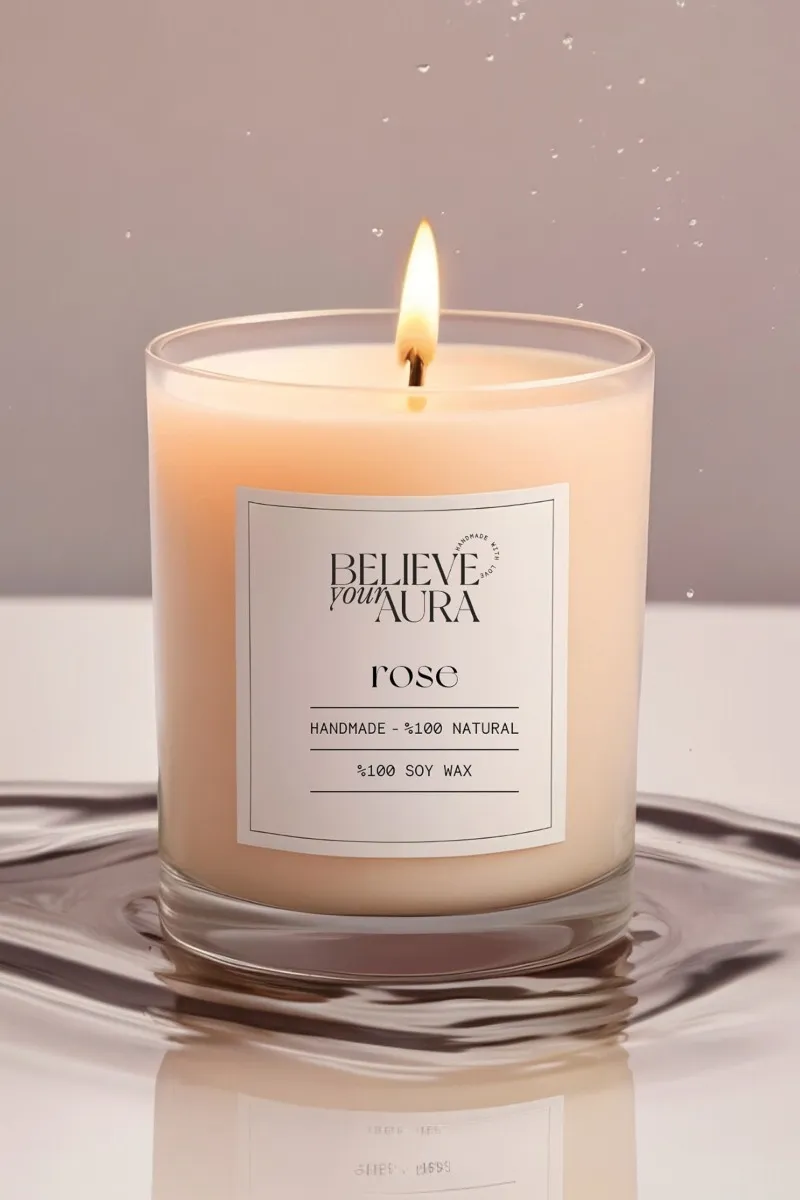 Believe Your Aura Organik Soya Wax Gül Kokulu Mum - MBSBRD02010-GUL