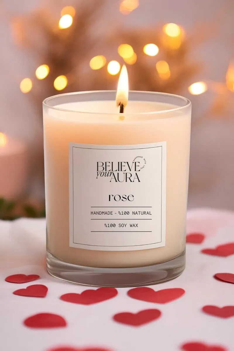Believe Your Aura Organik Soya Wax Gül Kokulu Mum - MBSBRD02010-GUL