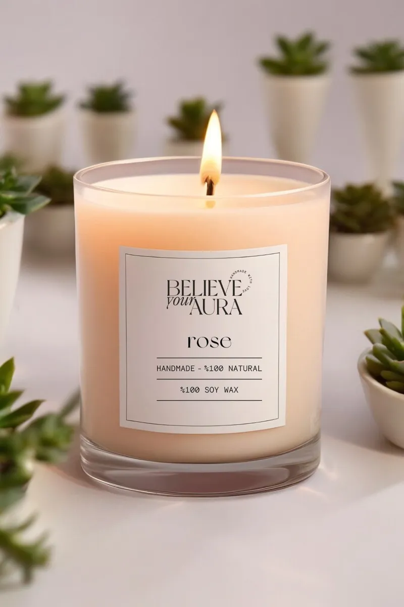 Believe Your Aura Organik Soya Wax Gül Kokulu Mum - MBSBRD02010-GUL