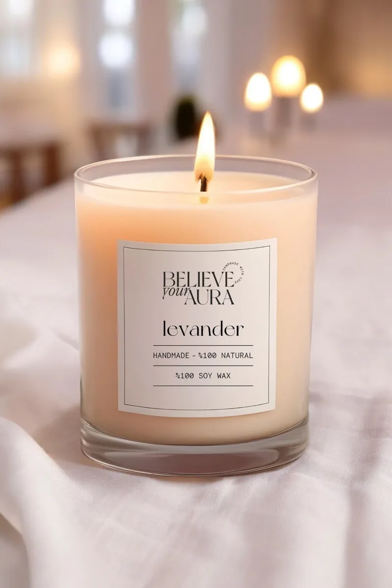 Believe Your Aura Organik Soya Wax Lavanta Kokulu Mum -MBSBRD02010-LVN