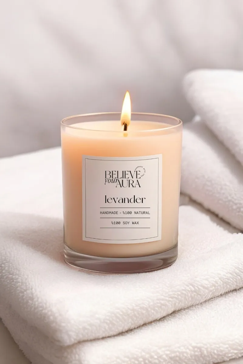 Believe Your Aura Organik Soya Wax Lavanta Kokulu Mum -MBSBRD02010-LVN