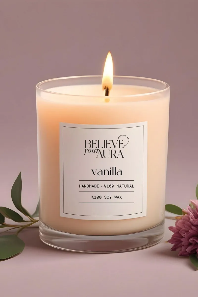 Believe Your Aura Organik Soya Wax Vanilya Kokulu Mum - MBSBRD02010-VNL