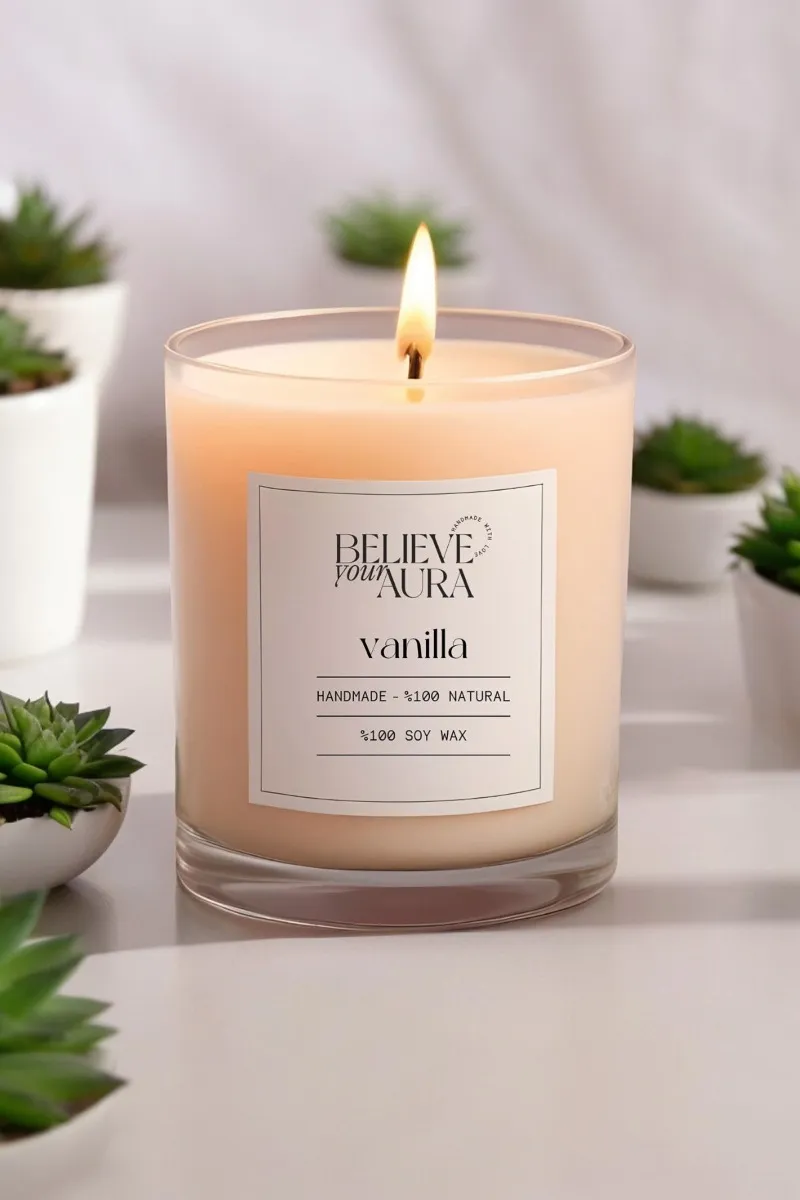 Believe Your Aura Organik Soya Wax Vanilya Kokulu Mum - MBSBRD02010-VNL
