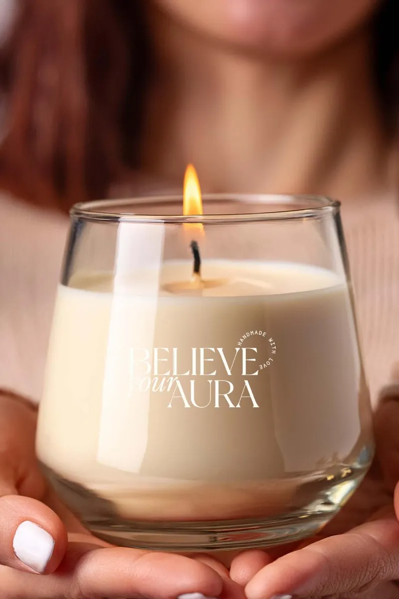 Believe Your Aura Vanilya Kokulu Beyaz Mum - %100 Doğal Soya Mumu Aromaterapi ve Dekoratif Kokulu Mum - MBSBRD023VNL-10