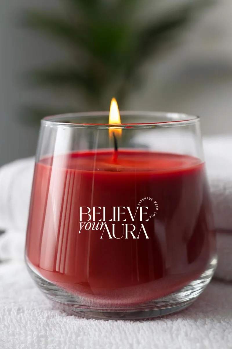 Believe Your Aura Vanilya Kokulu Kırmızı Mum - %100 Doğal Soya Mumu Aromaterapi ve Dekoratif Kokulu Mum - MBSBRD023VNL-11