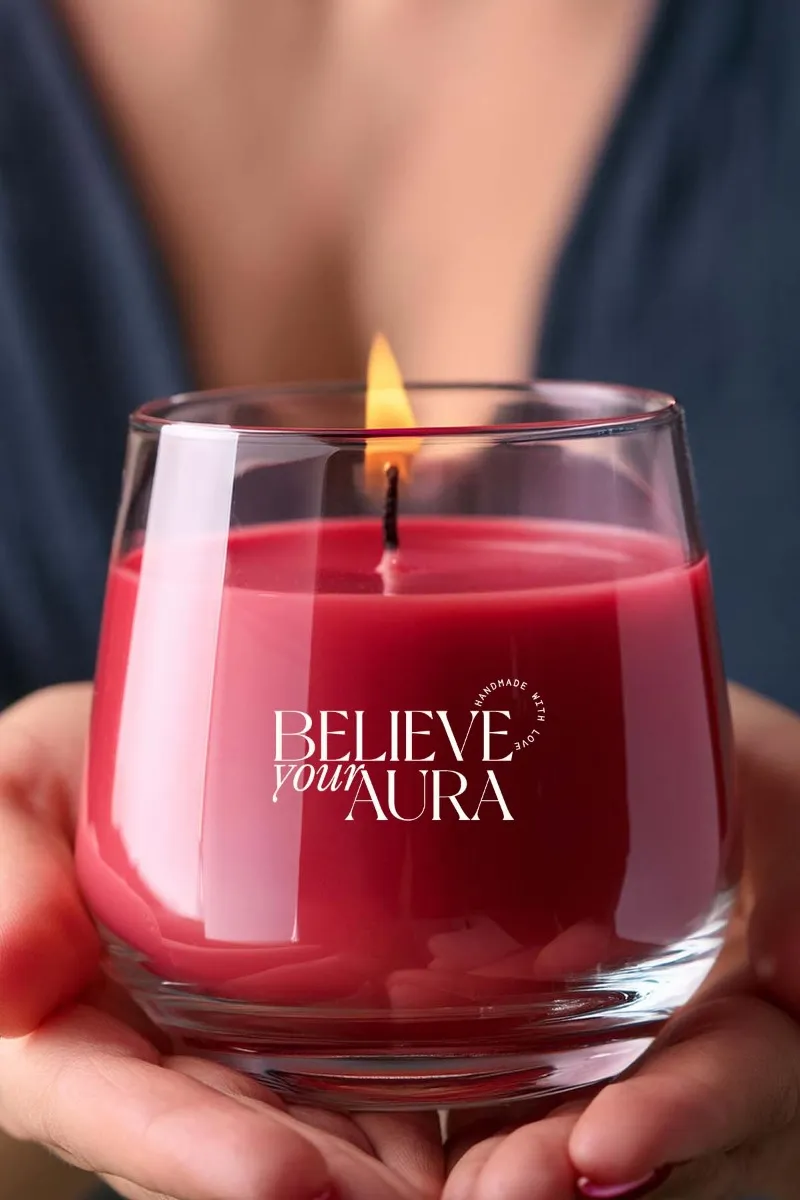 Believe Your Aura Vanilya Kokulu Kırmızı Mum - %100 Doğal Soya Mumu Aromaterapi ve Dekoratif Kokulu Mum - MBSBRD023VNL-11